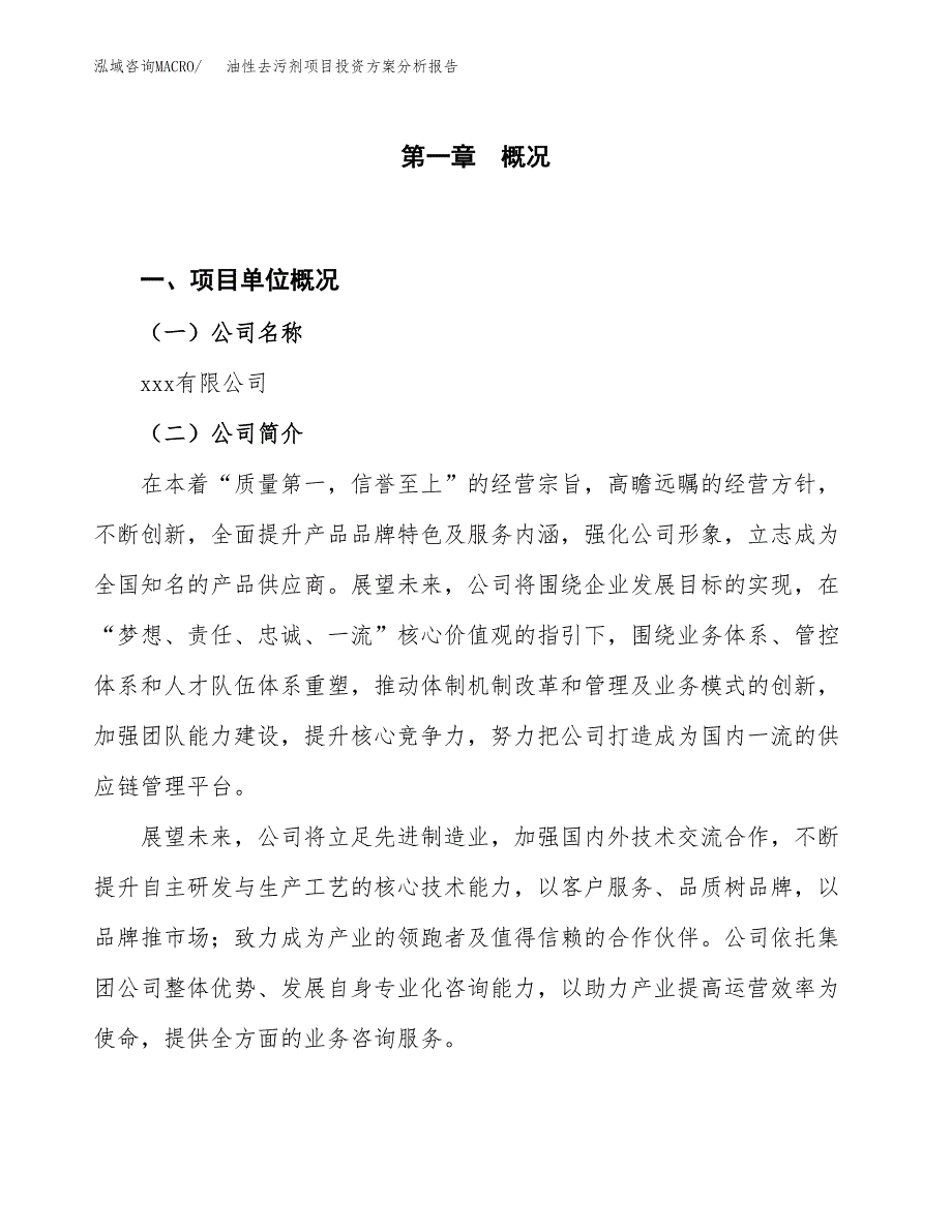 油性去污剂项目投资方案分析报告.docx_第1页