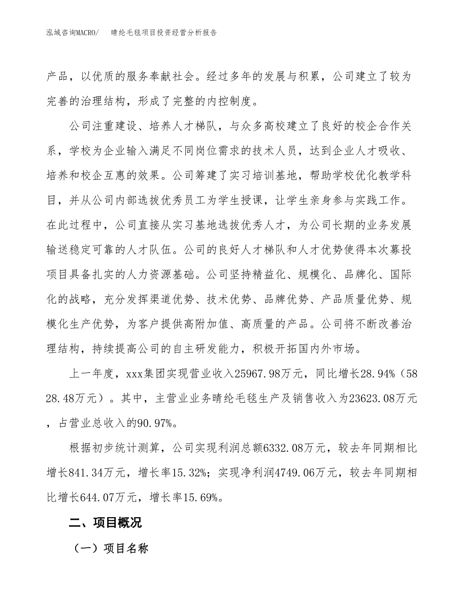 晴纶毛毯项目投资经营分析报告模板.docx_第2页