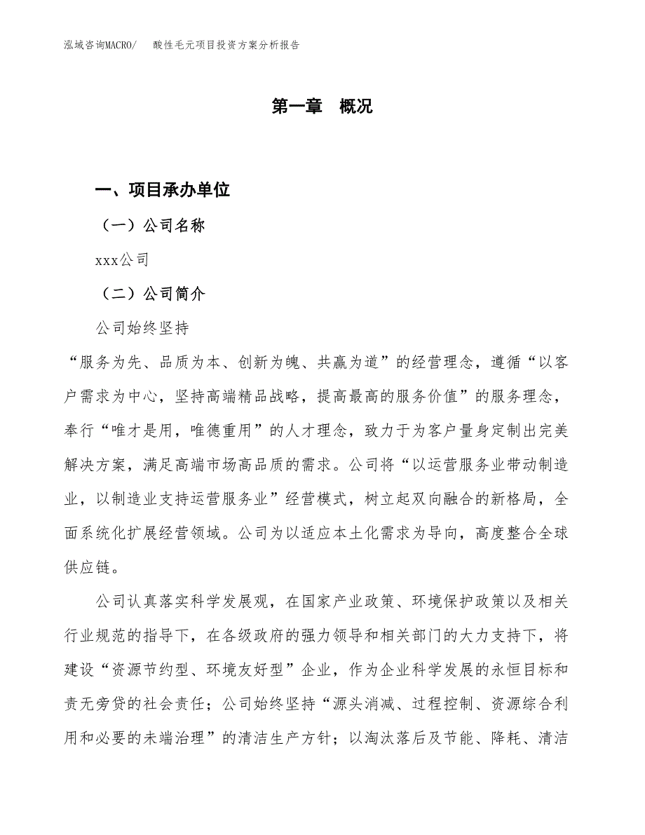 酸性毛元项目投资方案分析报告.docx_第1页