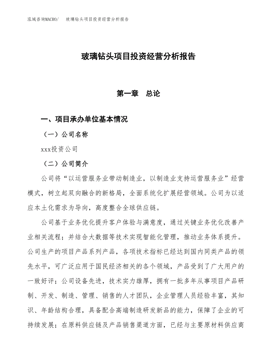 玻璃钻头项目投资经营分析报告模板.docx_第1页