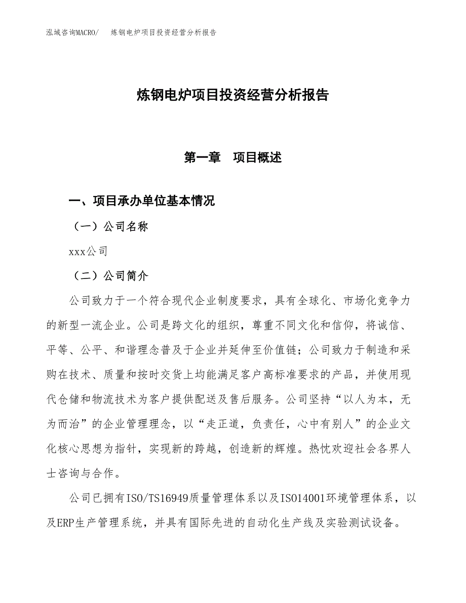 炼钢电炉项目投资经营分析报告模板.docx_第1页