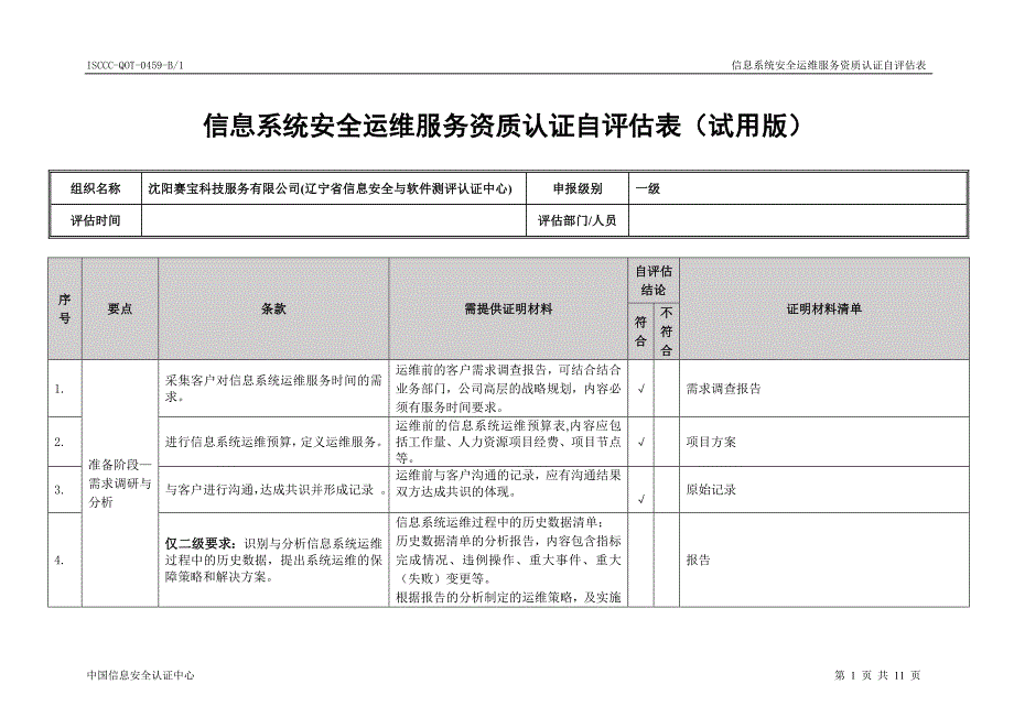 ISCCC-QOT-0459-B1-信息安全服务资质自评估表-安全运维类（试用版）_第1页