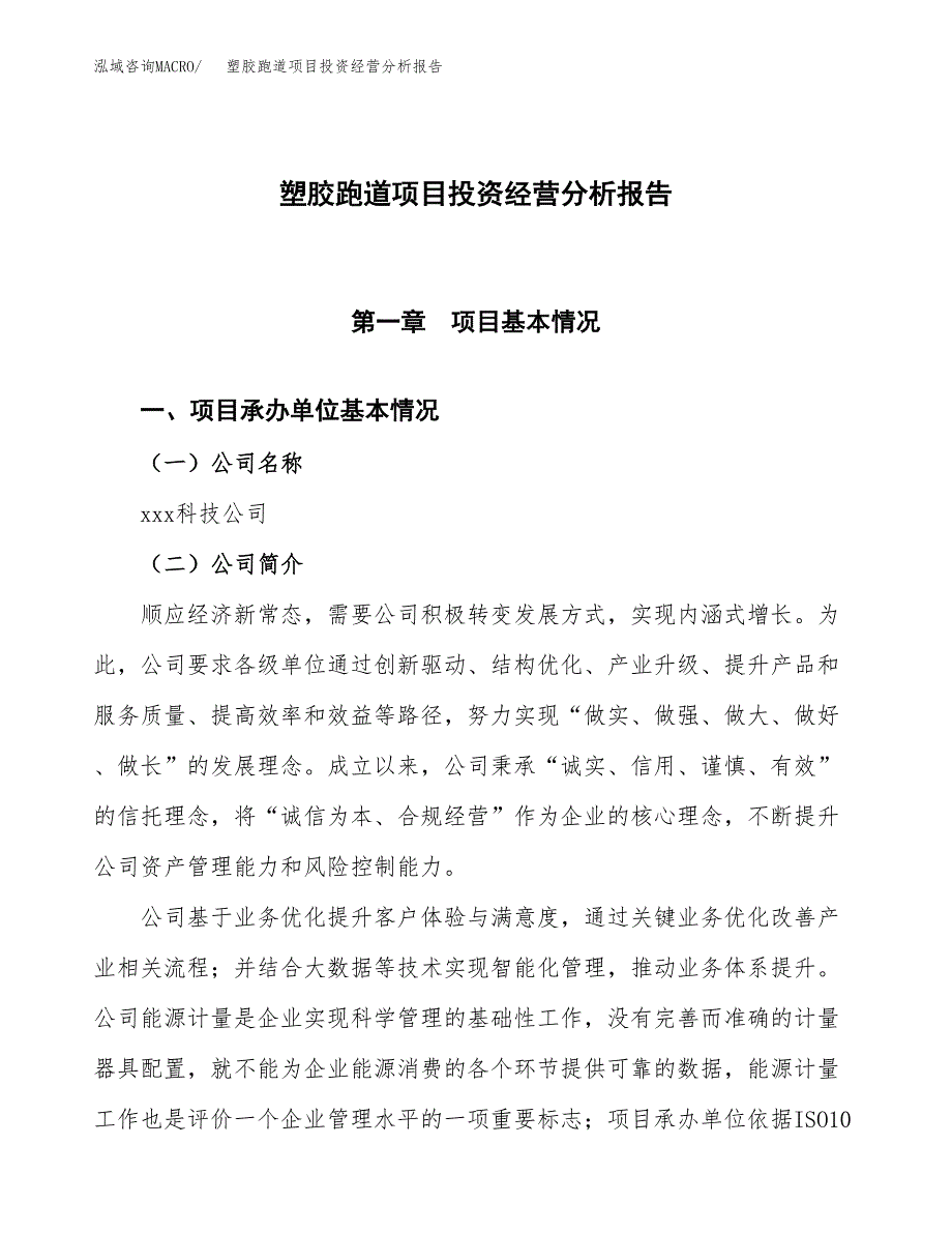 塑胶跑道项目投资经营分析报告模板.docx_第1页