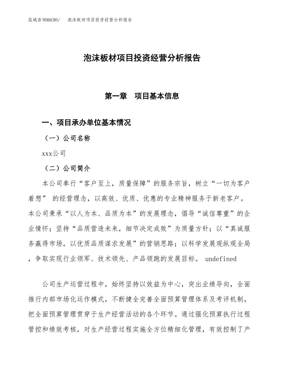 泡沫板材项目投资经营分析报告模板.docx_第1页