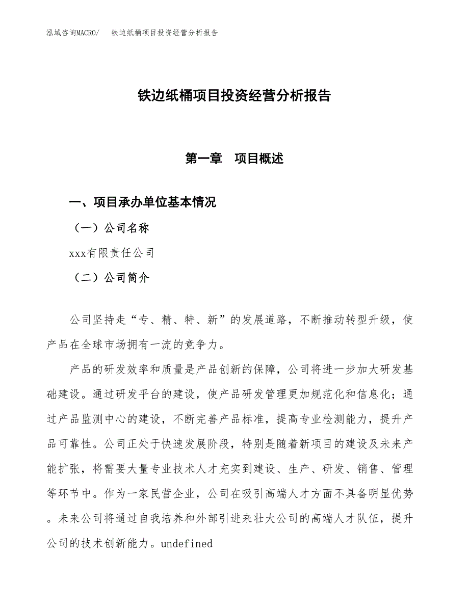 铁边纸桶项目投资经营分析报告模板.docx_第1页