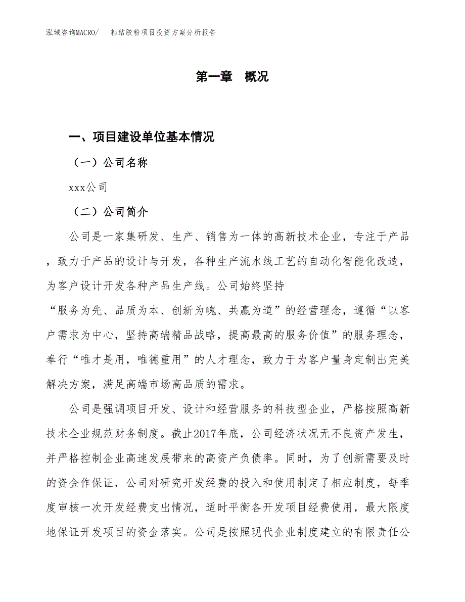 粘结胶粉项目投资方案分析报告.docx_第1页