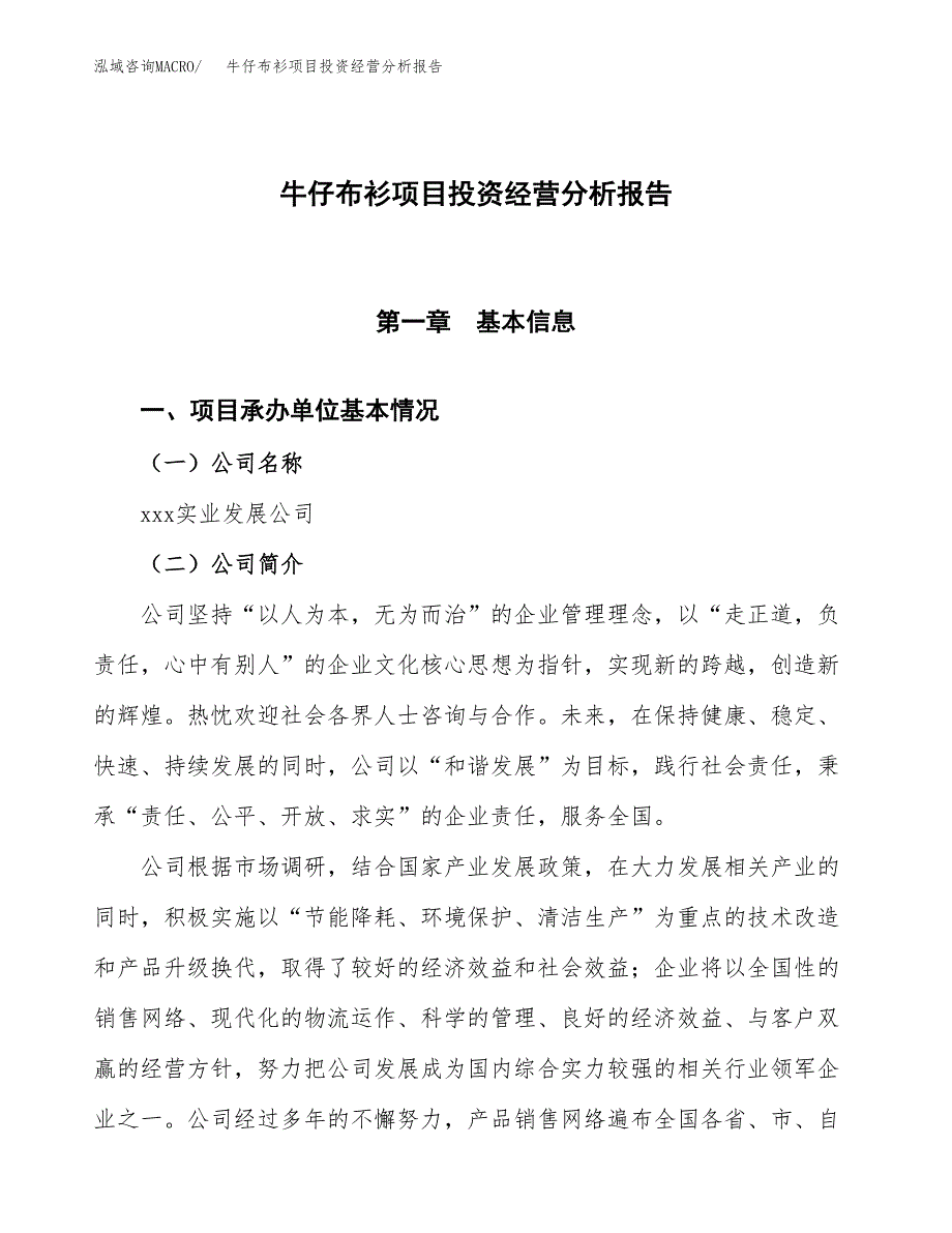 牛仔布衫项目投资经营分析报告模板.docx_第1页