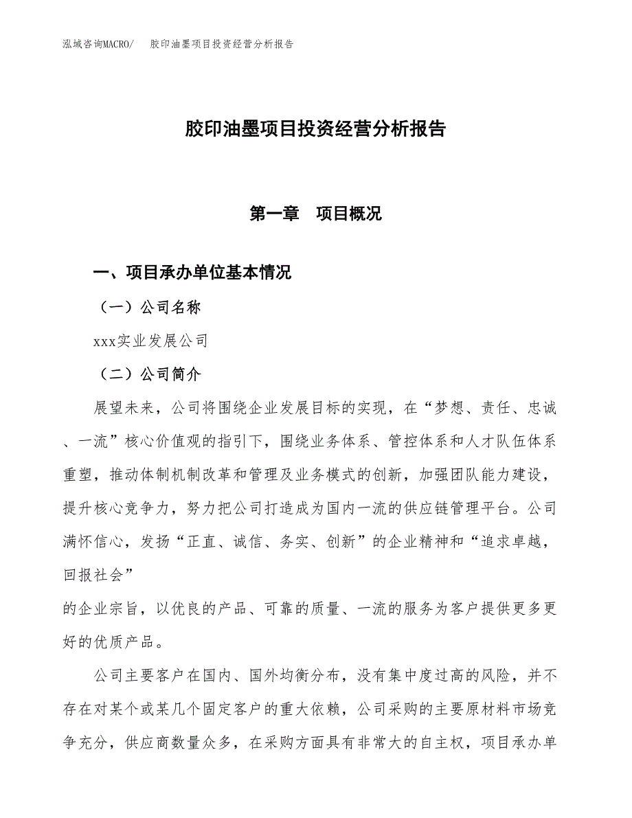 胶印油墨项目投资经营分析报告模板.docx_第1页