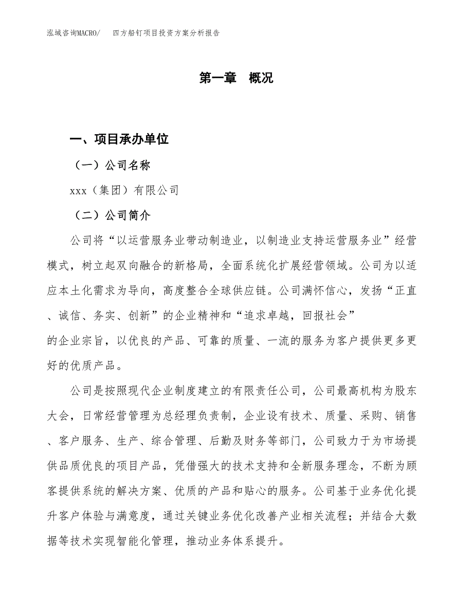 四方船钉项目投资方案分析报告.docx_第1页