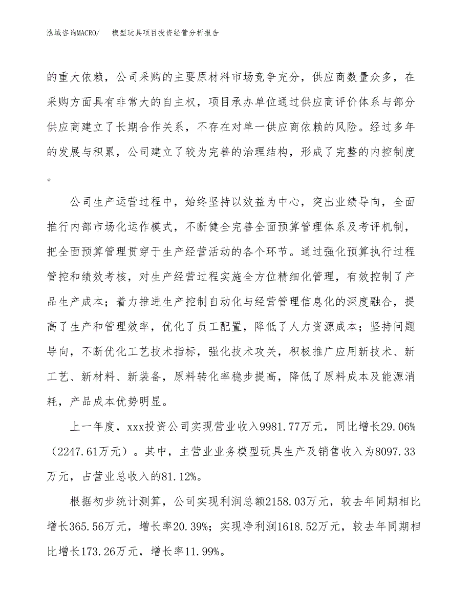 模型玩具项目投资经营分析报告模板.docx_第2页