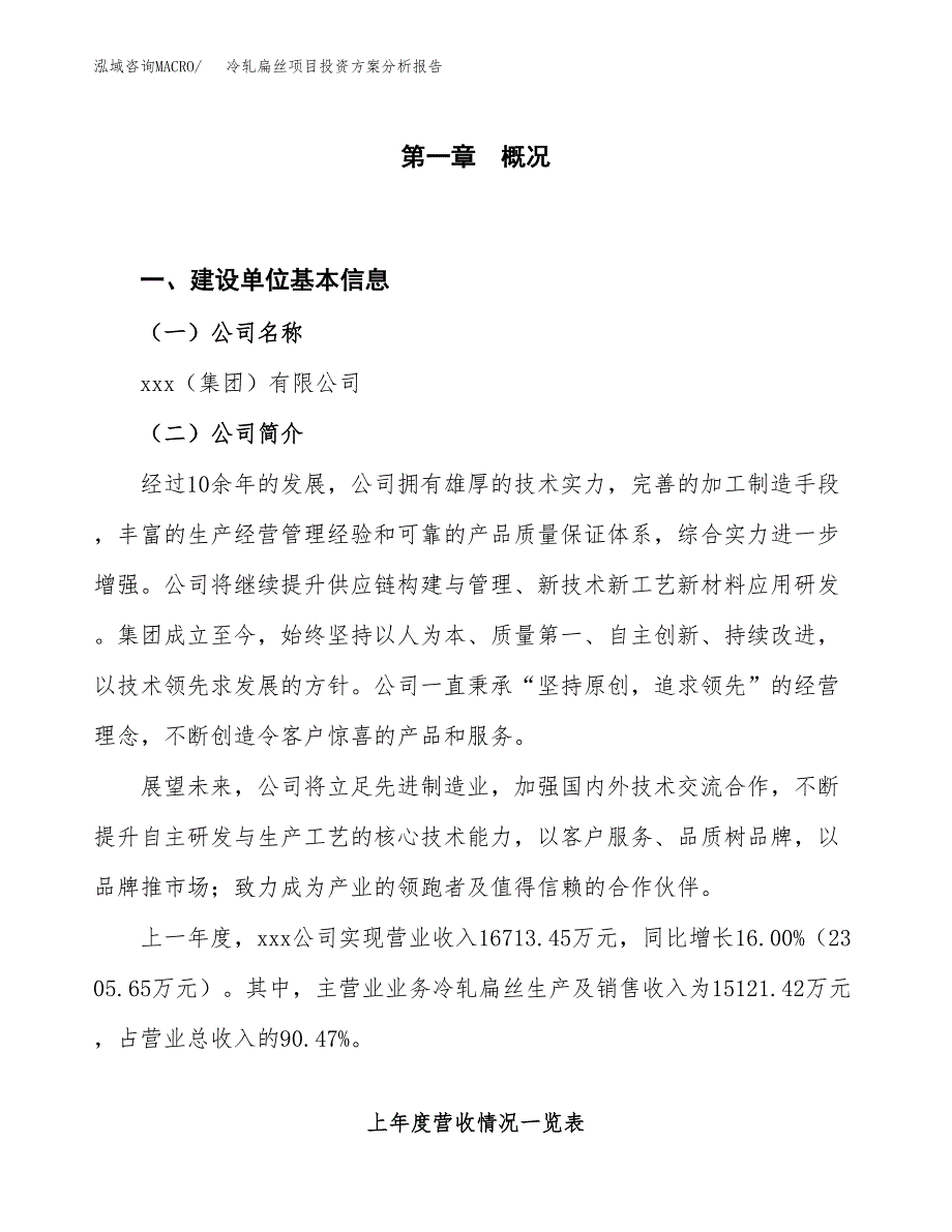 冷轧扁丝项目投资方案分析报告.docx_第1页