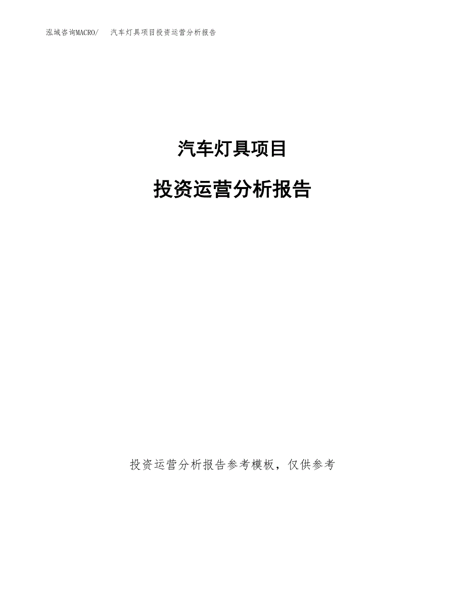 汽车灯具项目投资运营分析报告参考模板.docx_第1页