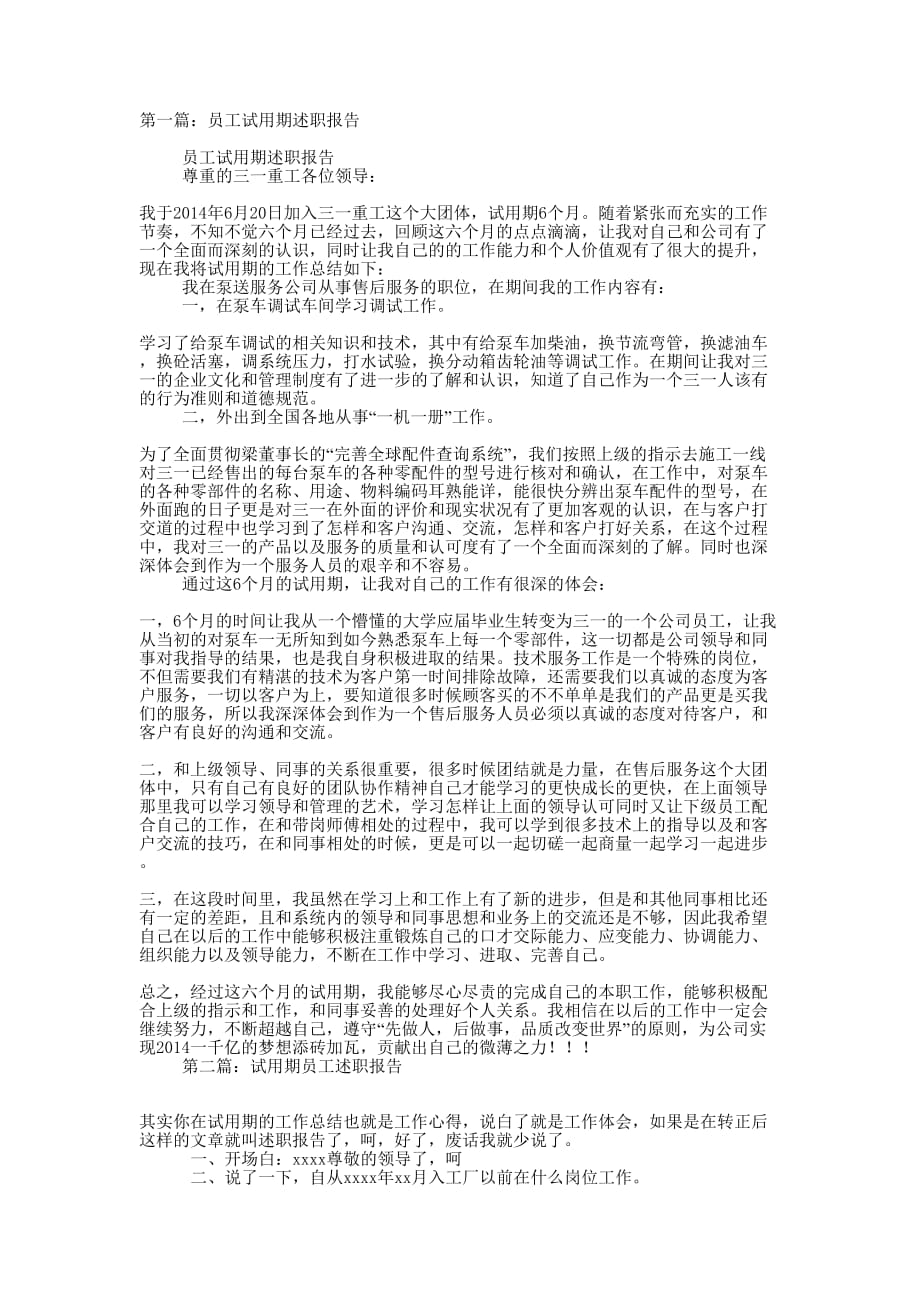 员工试用期述职 报告.docx_第1页