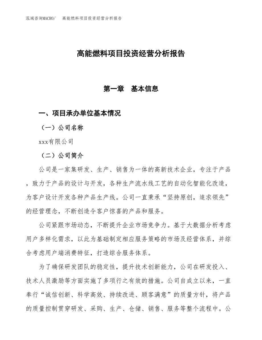 高能燃料项目投资经营分析报告模板.docx_第1页