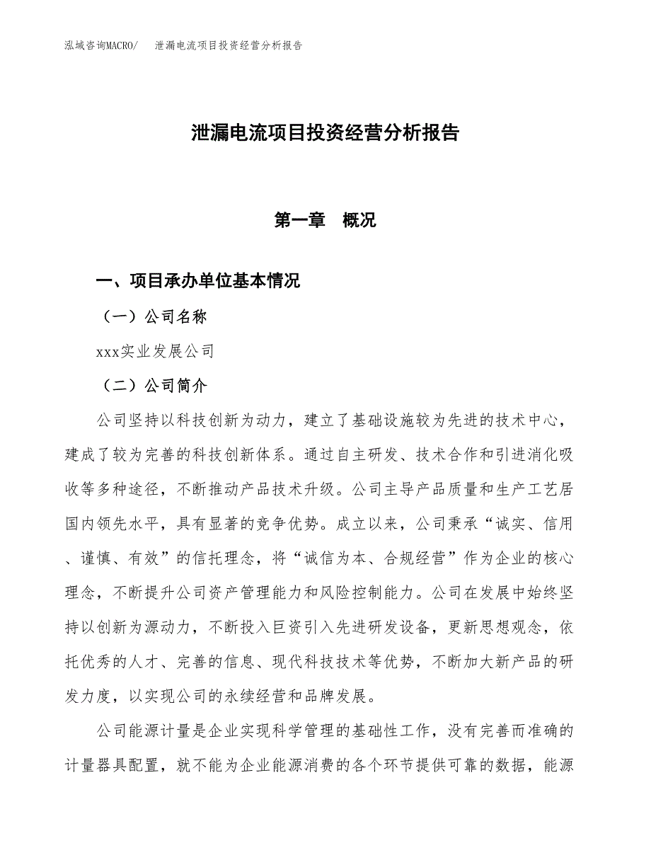 泄漏电流项目投资经营分析报告模板.docx_第1页