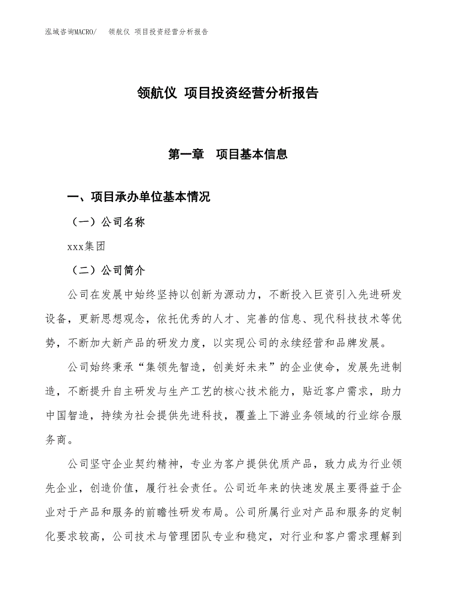 领航仪 项目投资经营分析报告模板.docx_第1页