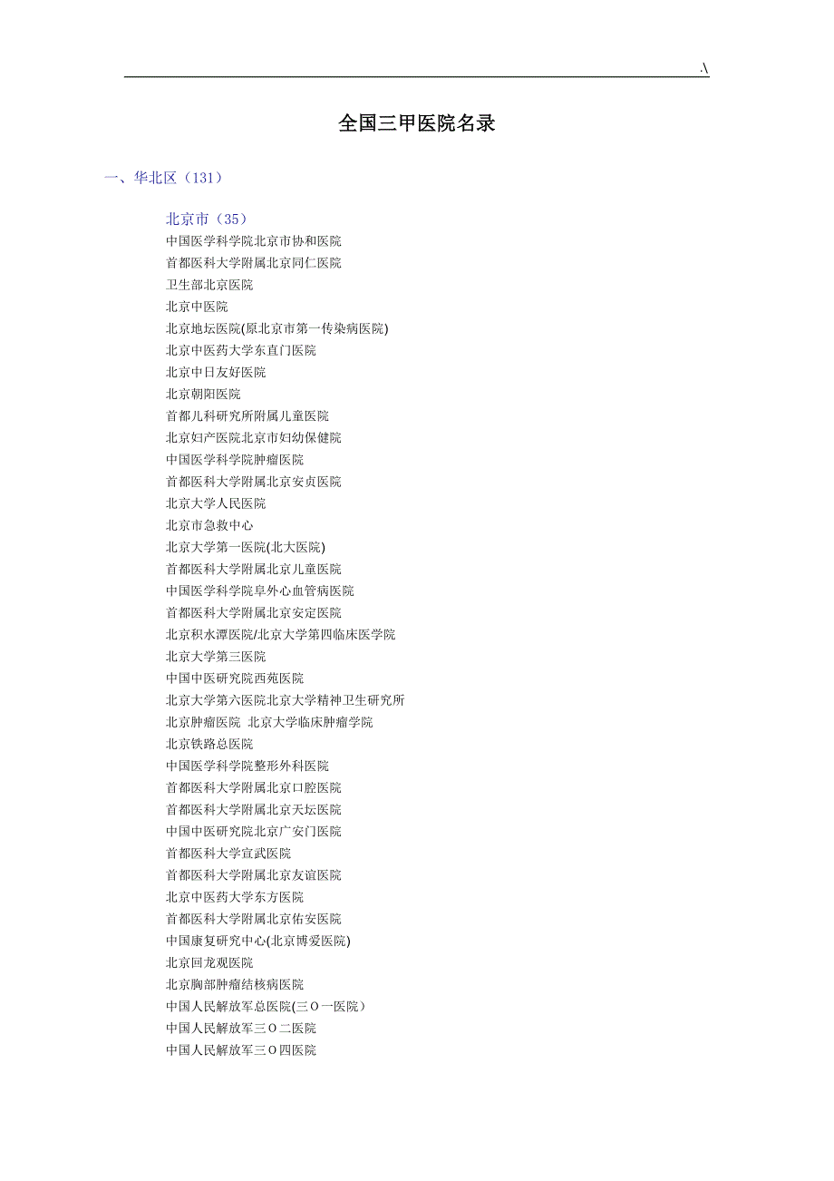 完整编辑全国三甲医院目录_第1页