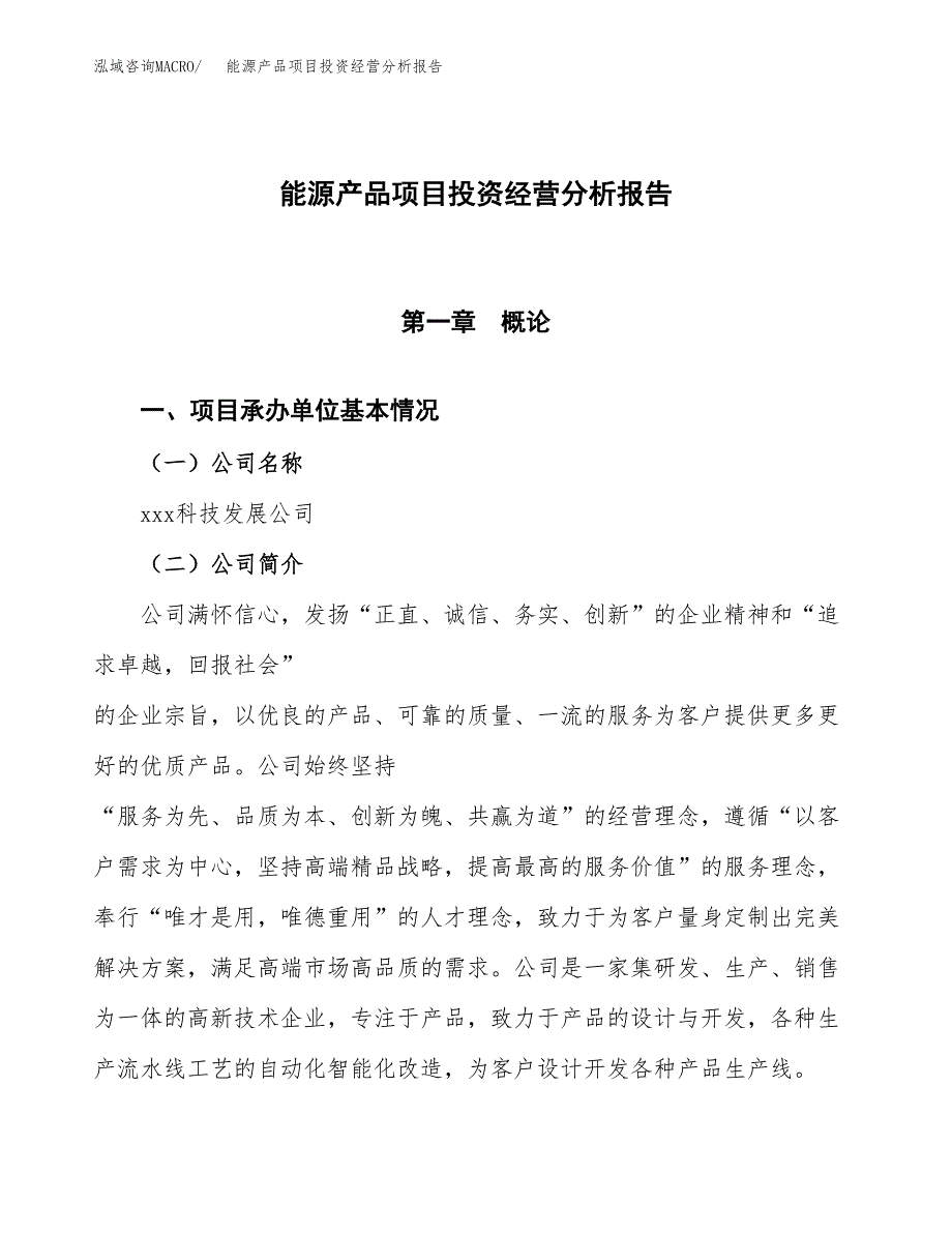 能源产品项目投资经营分析报告模板.docx_第1页