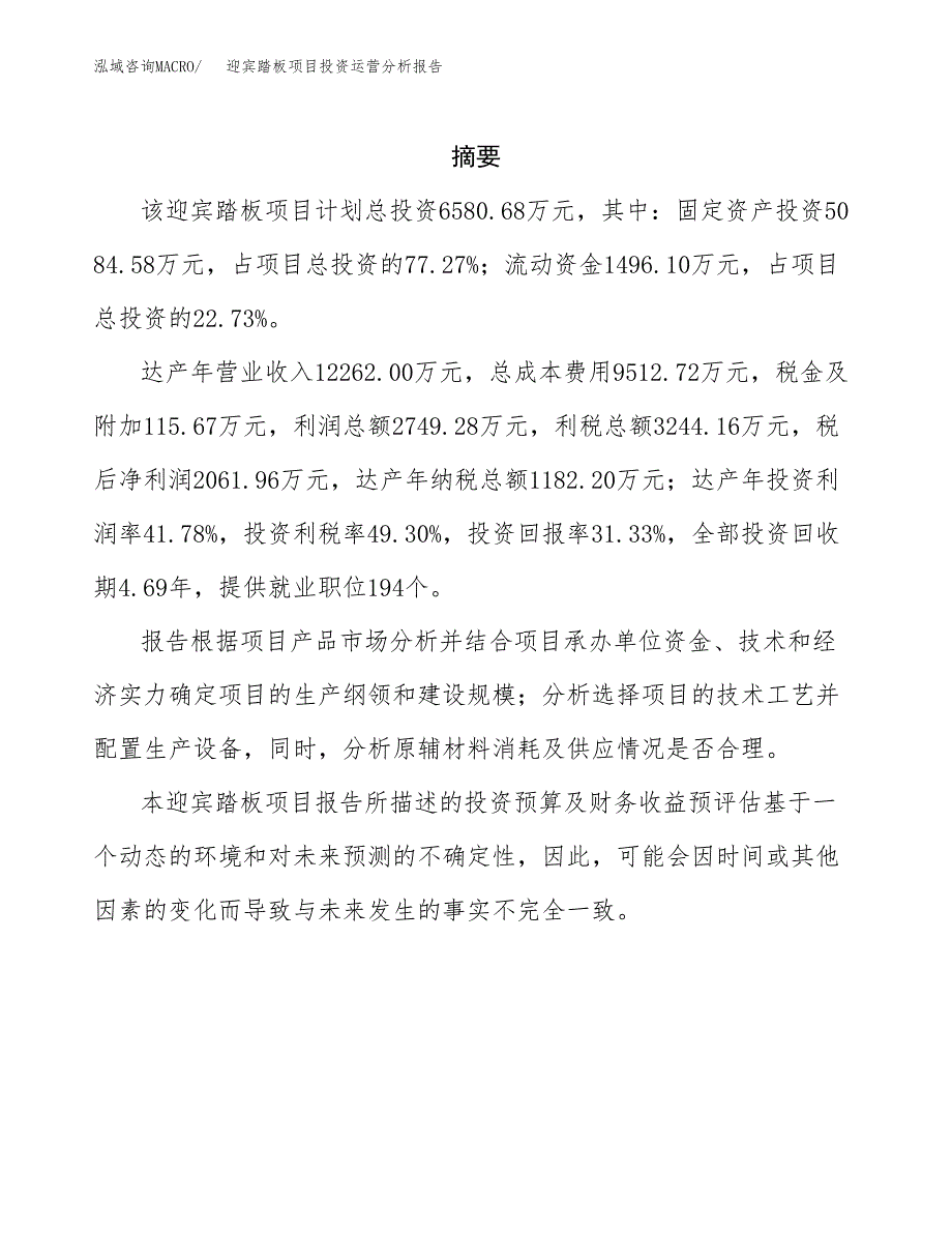 迎宾踏板项目投资运营分析报告参考模板.docx_第2页