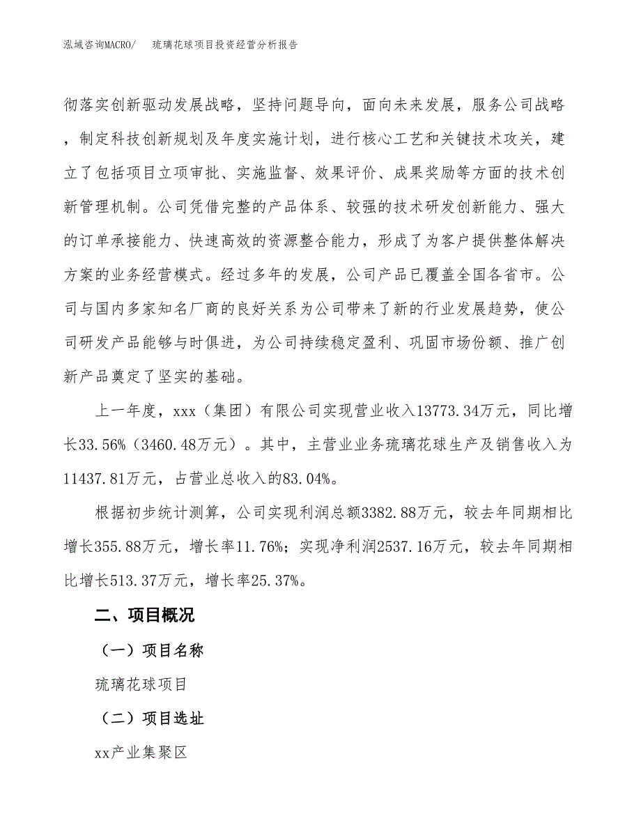 琉璃花球项目投资经营分析报告模板.docx_第2页