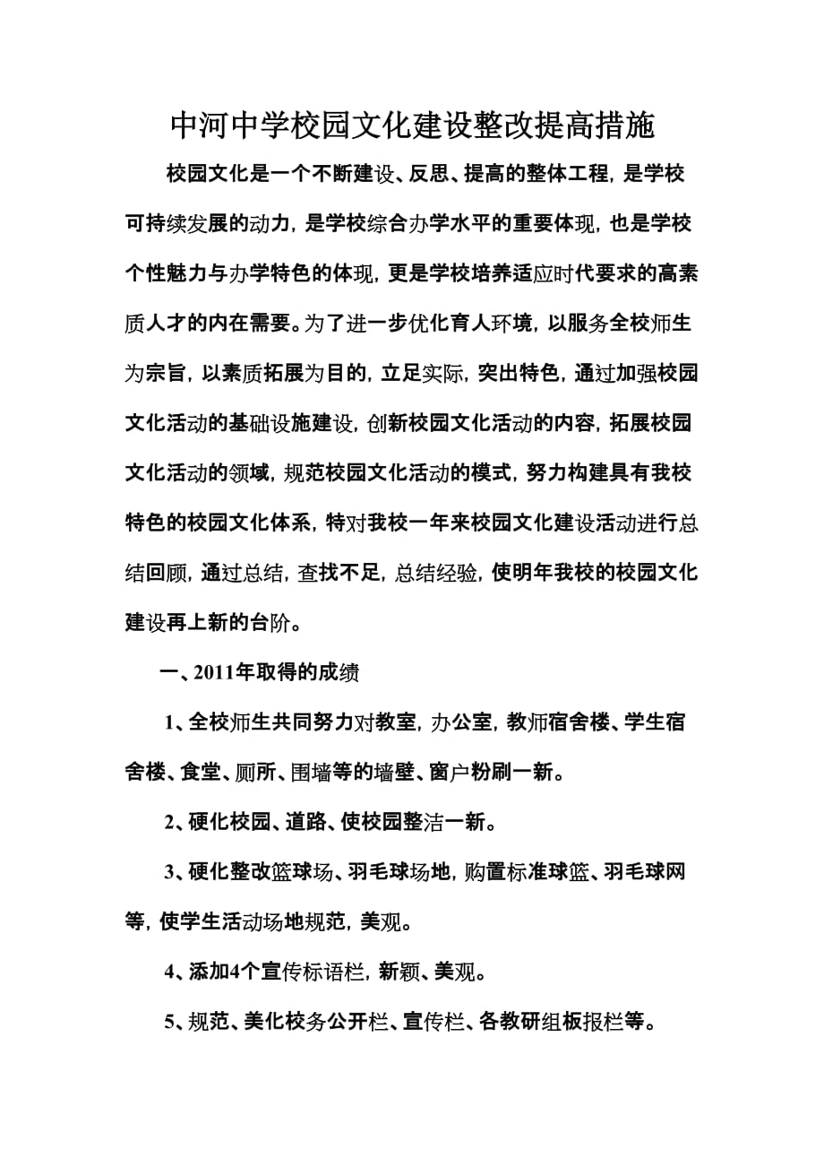 中河中学校园文化建设整改提高措施_第1页