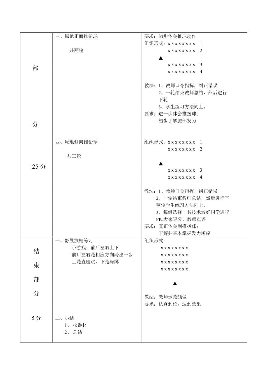 《侧向滑步推铅球原地侧向推铅球（实心球）课时计划》教案_第5页