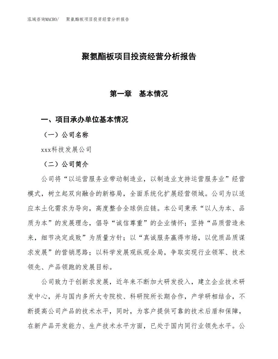 聚氨酯板项目投资经营分析报告模板.docx_第1页