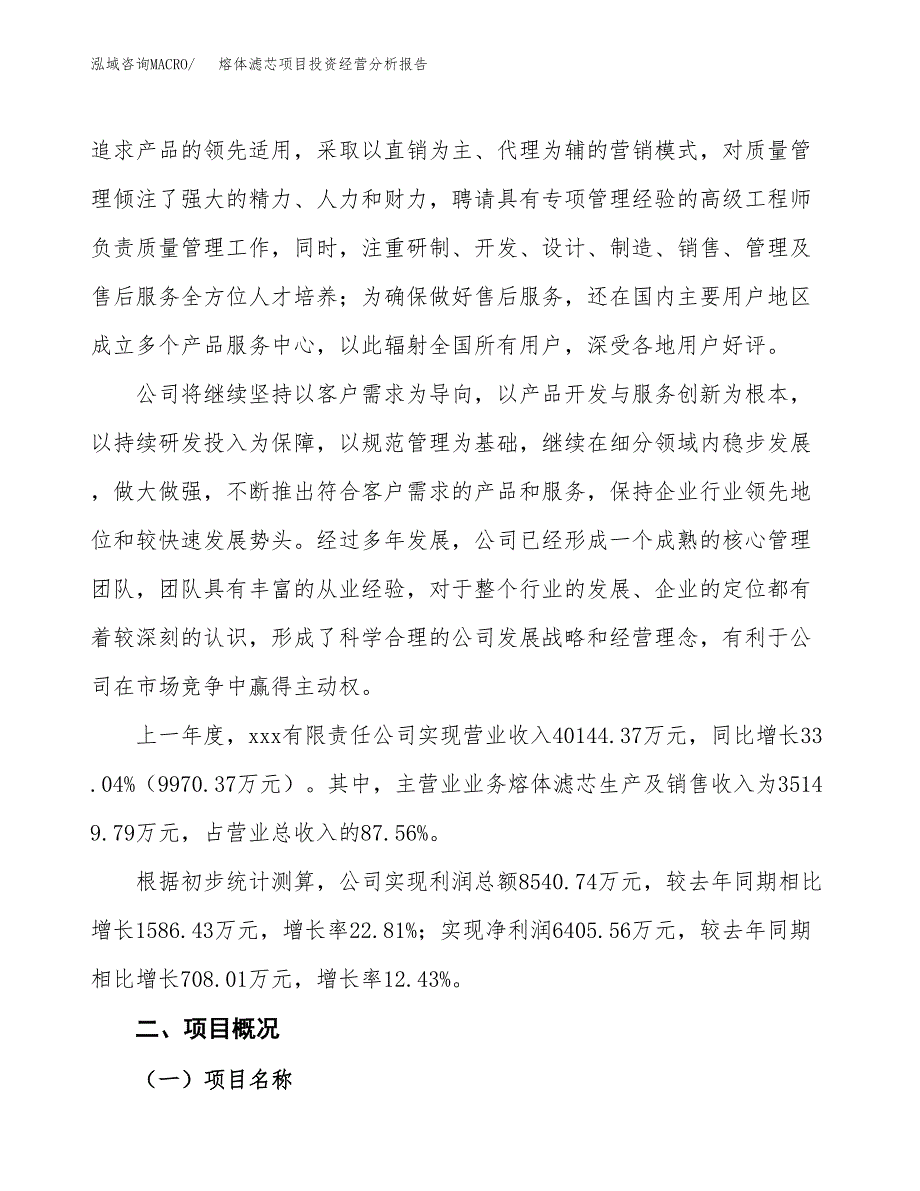 熔体滤芯项目投资经营分析报告模板.docx_第2页