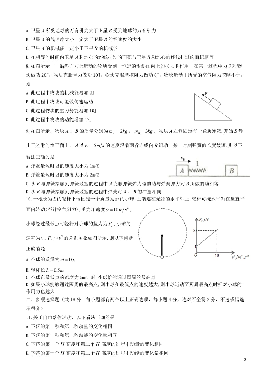 四川省2019_2020学年高二物理上学期入学考试试题_第2页