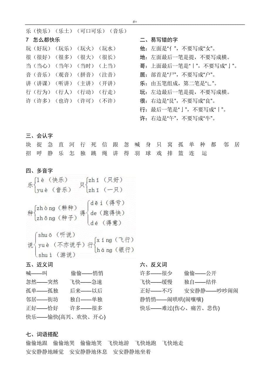 新编版人教出版小学语文一年级下册全册知识材料点_第5页