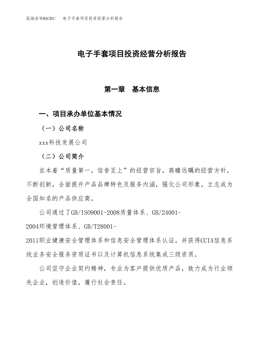 电子手套项目投资经营分析报告模板.docx_第1页