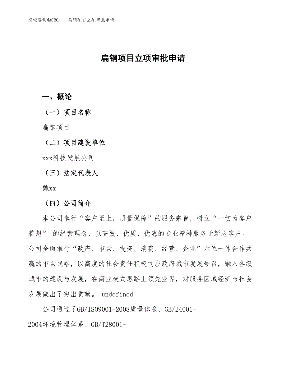 扁钢项目立项审批申请（模板）_第1页