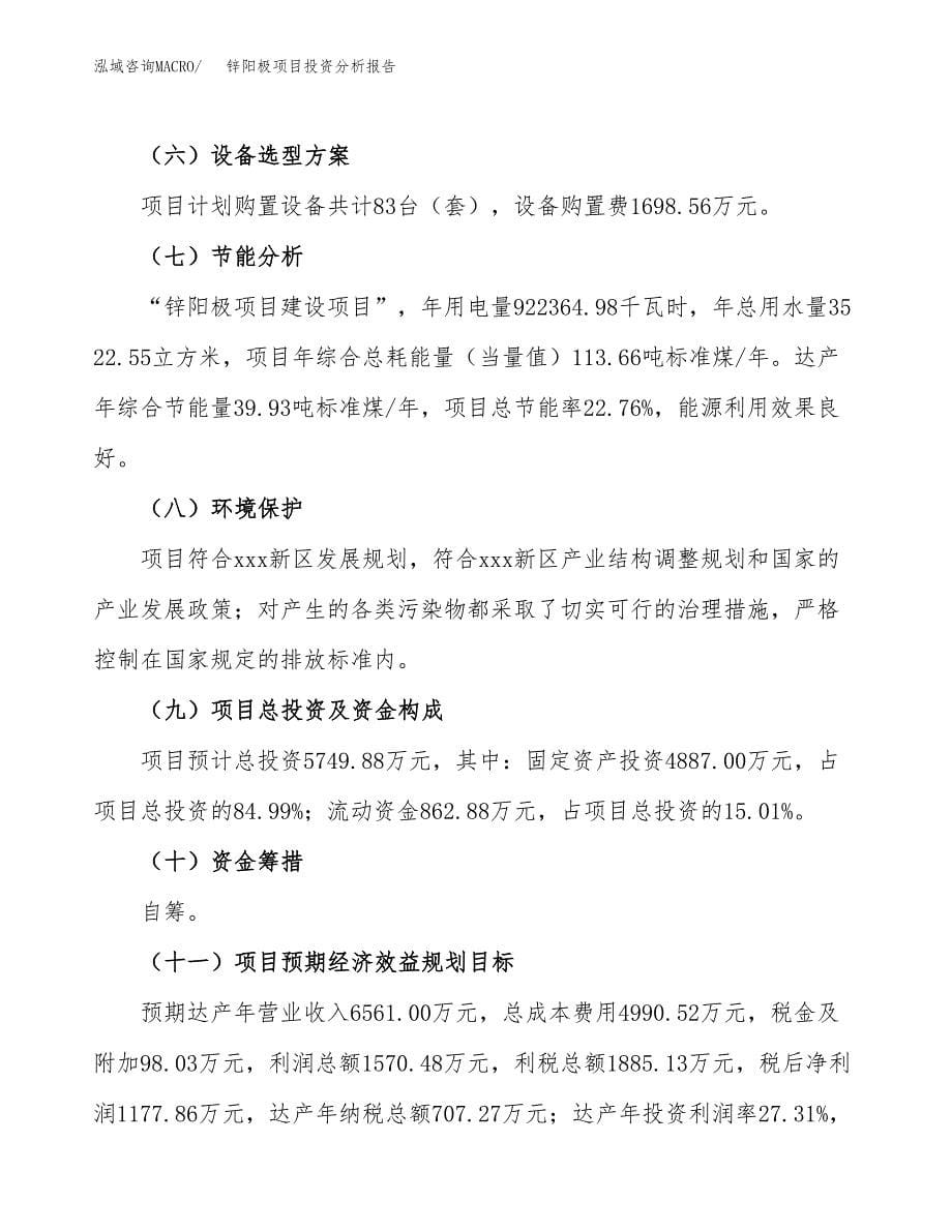 锌阳极项目投资分析报告（总投资6000万元）（27亩）_第5页