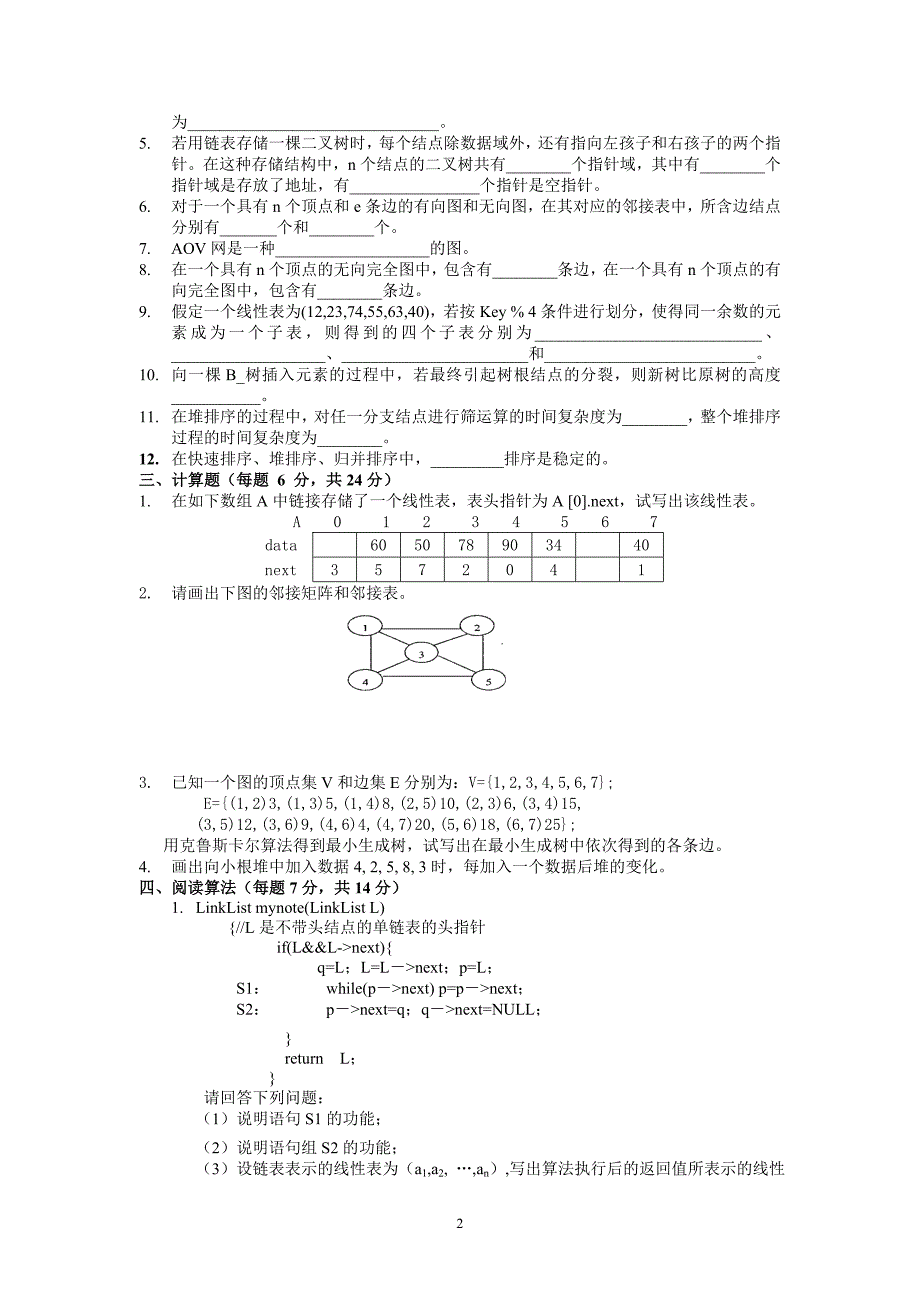 十套数据结构试题及答案解析_第2页