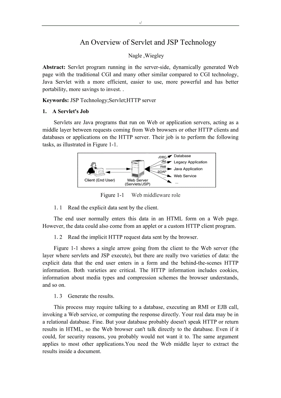 英文文献及其翻译(Servlet和JSP技术简述)_第1页
