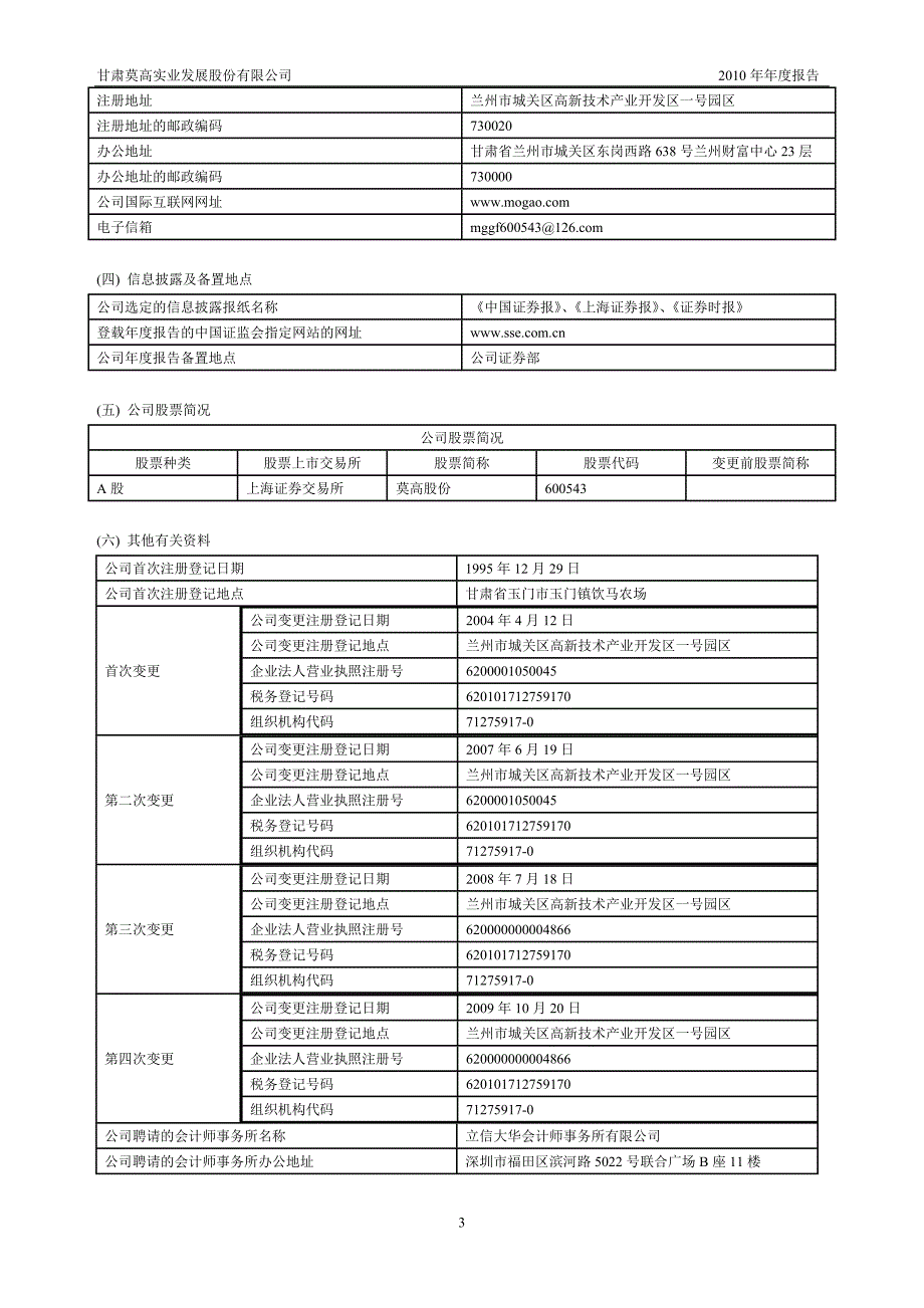 甘肃莫高实业发展股份有限公司2010年年度报告_第4页