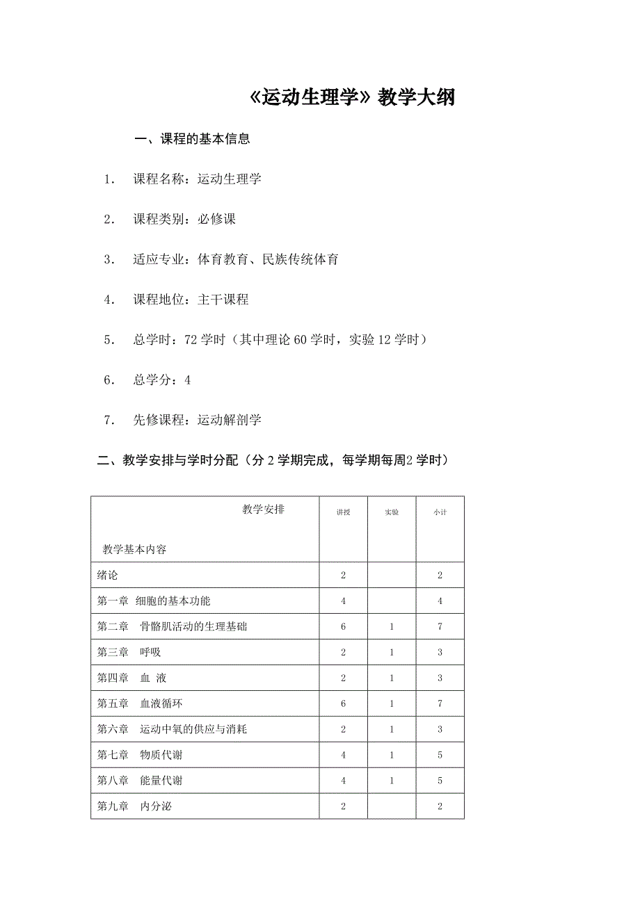 运动生理学教学大纲_第1页