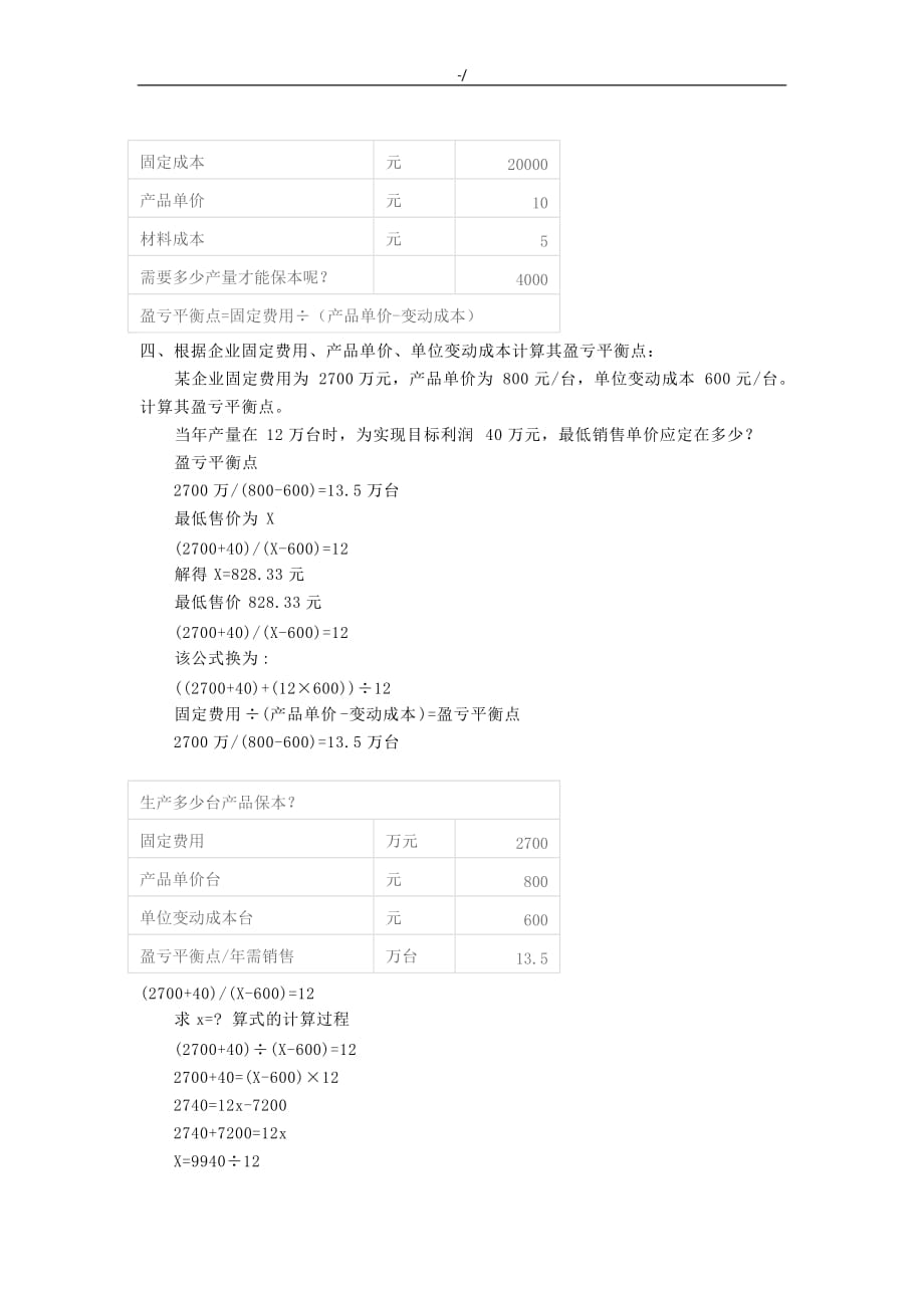 盈亏平衡点计算定律公式_第4页