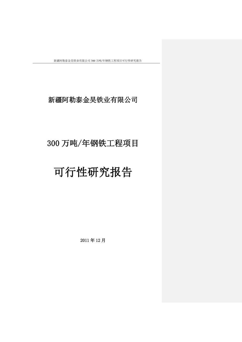 万吨钢铁工程项目可行性研究报告_第1页