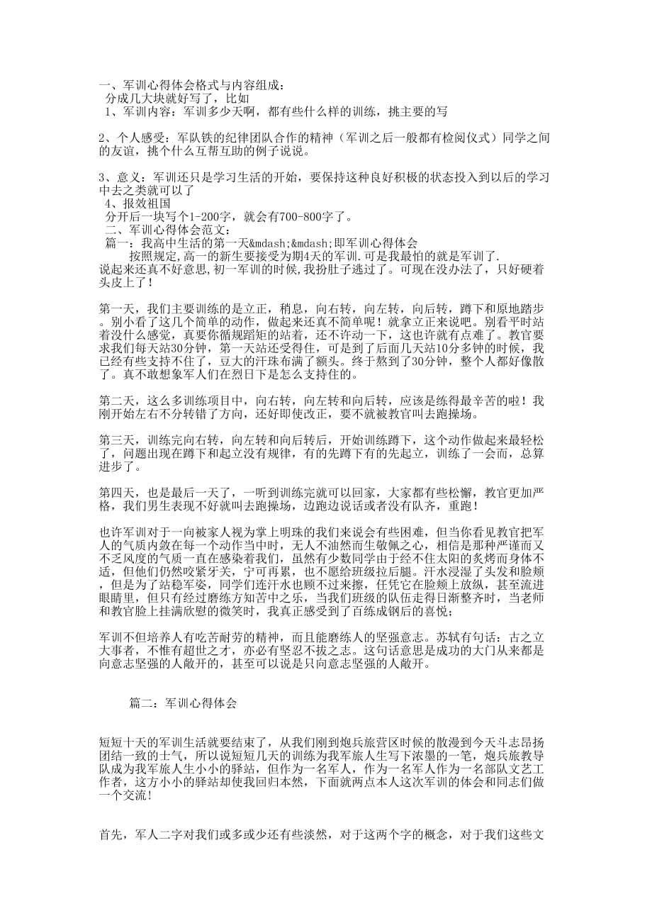 军训心得体会格式与内容 组成.docx_第1页