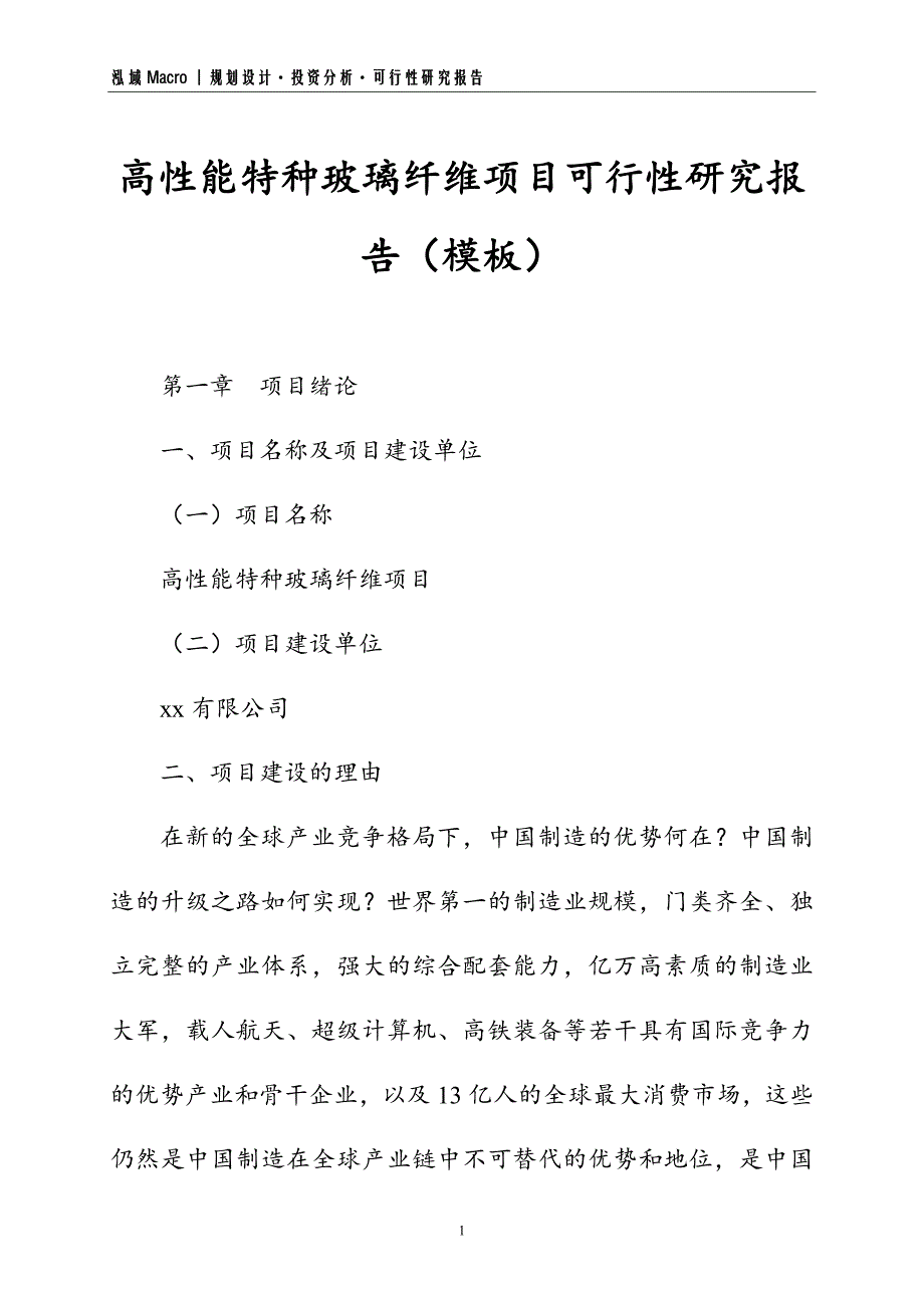 高性能特种玻璃纤维项目可行性研究报告（模板）_第1页