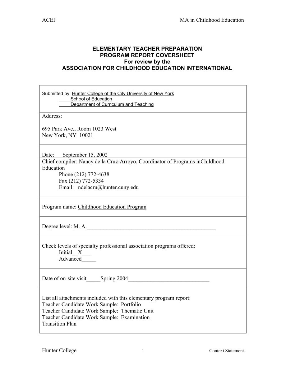 elementary teacher preparation program report coversheet_第1页