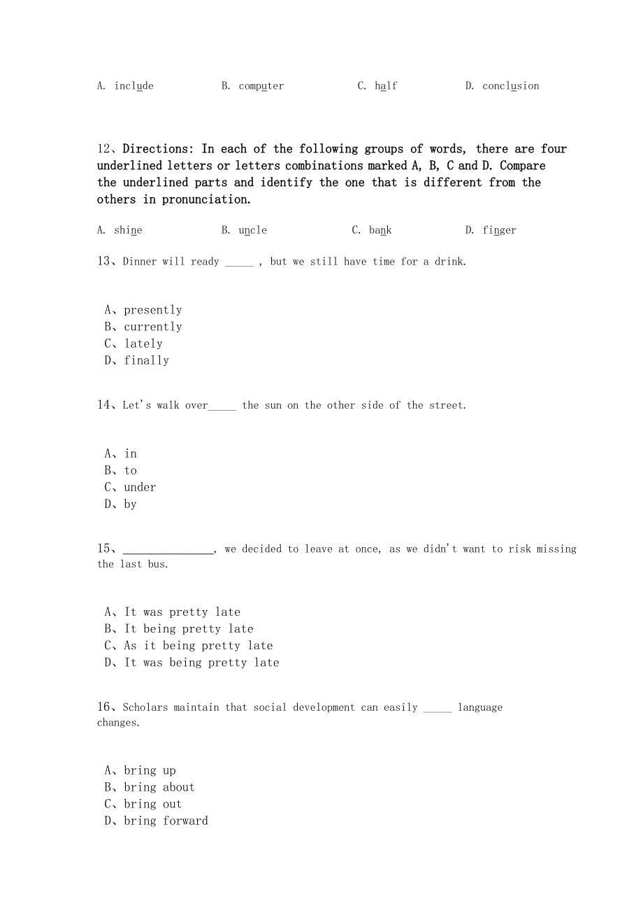 现代远程教育入学考试《大学英语》模拟试题（专科起点本科_第3页