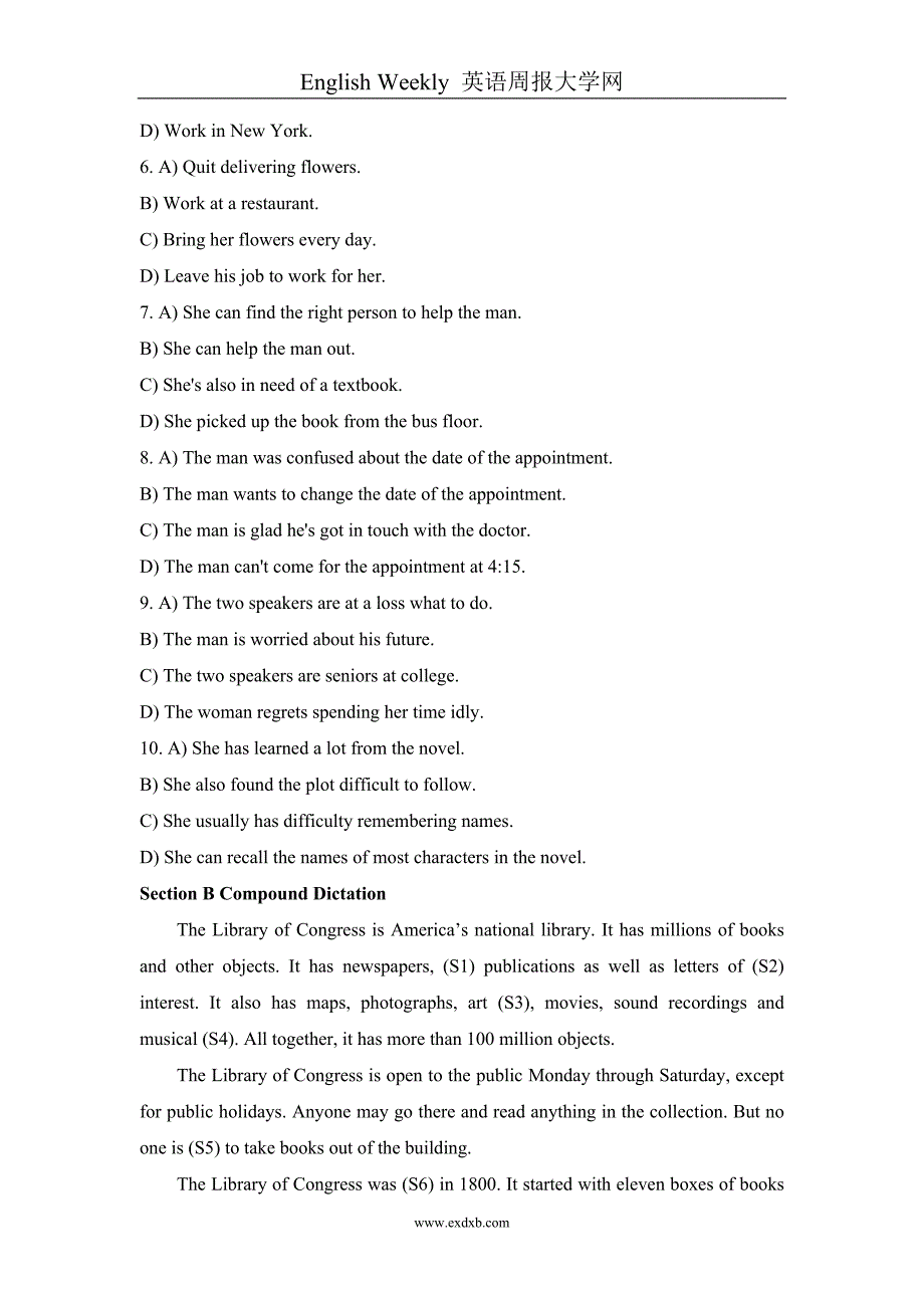 2004年6月大学英语四级考试试题及参考答案_第2页