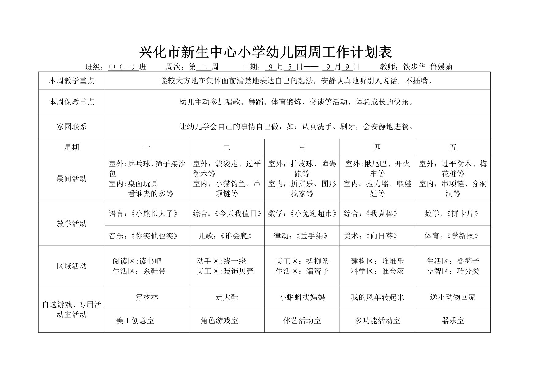 幼儿园周工作计划表[2]_第2页