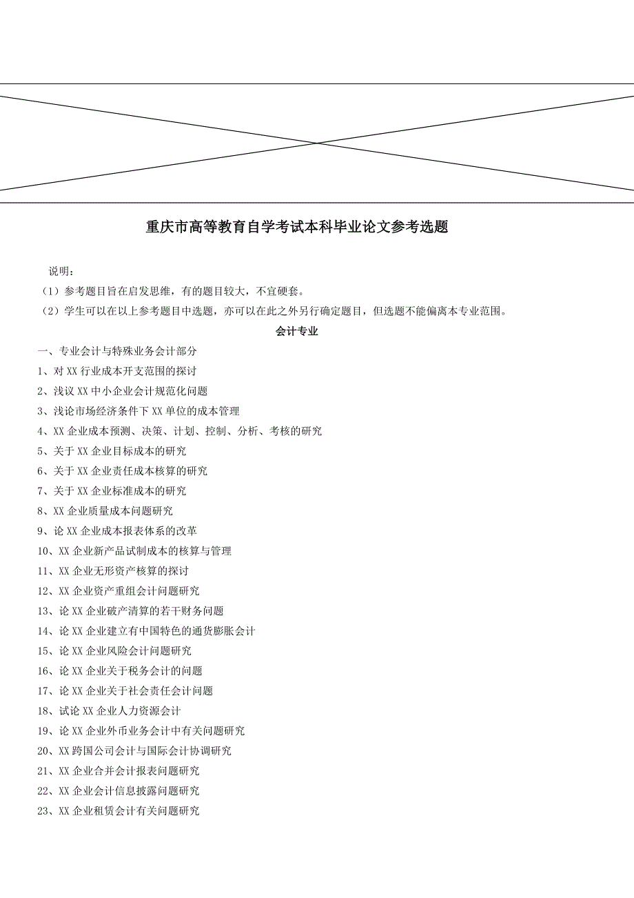 重庆市高等教育自学考试本科毕业论文参考选题_第1页