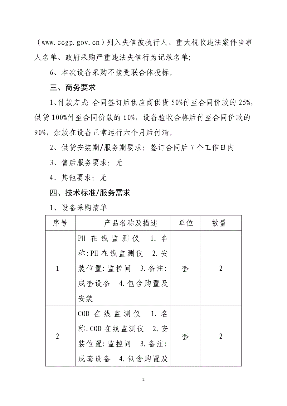 东平县旧县王古店人工湿地升级改造工程水质在线监测设备采_第2页