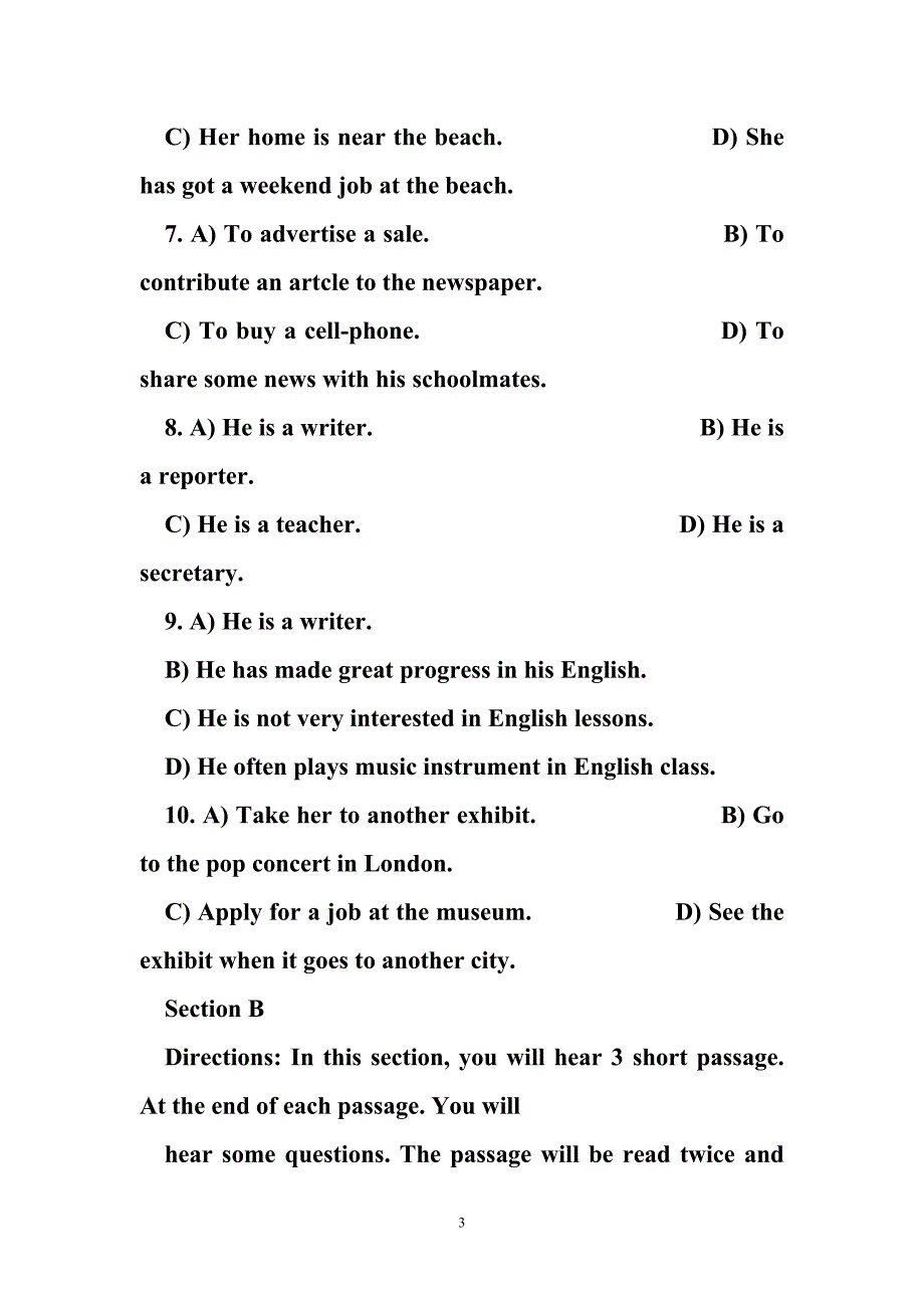 浙江省大学英语三级 2013年12月浙江省大学英语三级考试新题型真题试卷_第3页