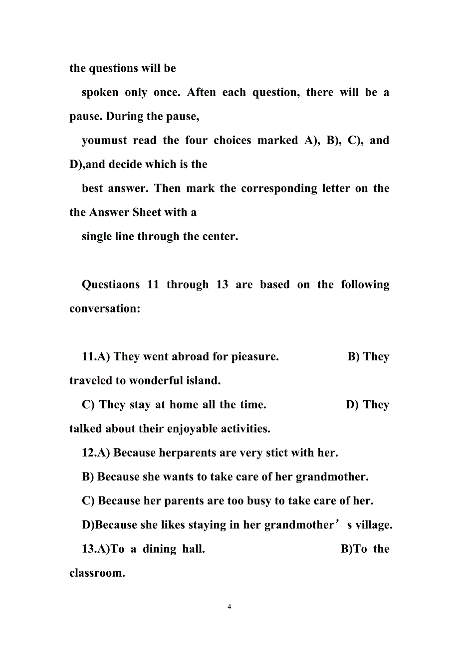 浙江省大学英语三级 2013年12月浙江省大学英语三级考试新题型真题试卷_第4页