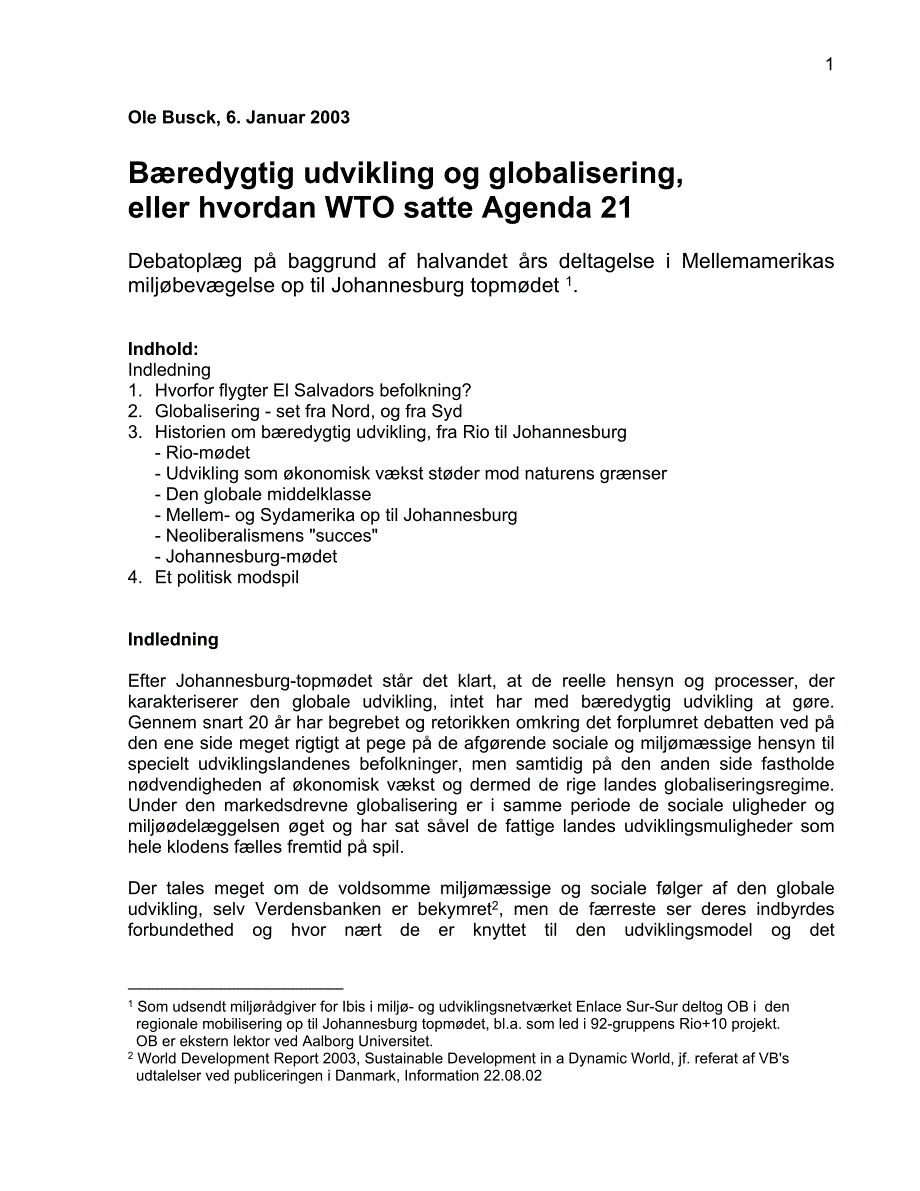 bredygtig udvikling og globalisering eller hvordan wto satte agenda .doc_第1页